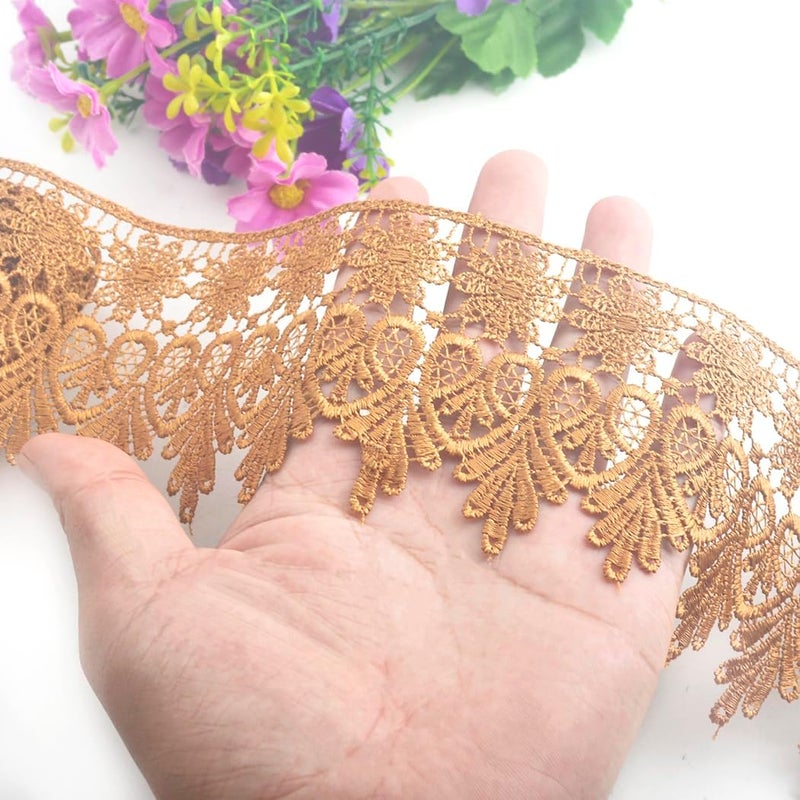 Kuasting 7.5 Yards Floral Lace Edge Trim 9CM Width Clothing Europe Chips Pattern Inelastic Embroidery Lace Trim for Sewing Making, DIY Crafts, Gift Wrapping, Wedding Decor (Light Coffee) - Image 5